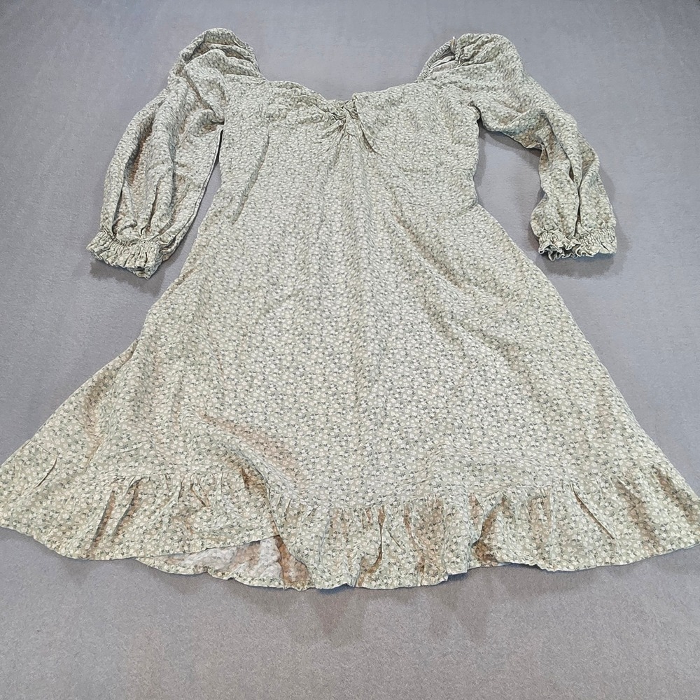 Hollister‎ Mini Dress Womens Large Sage Green Floral Smocked Back Puff Sleeve